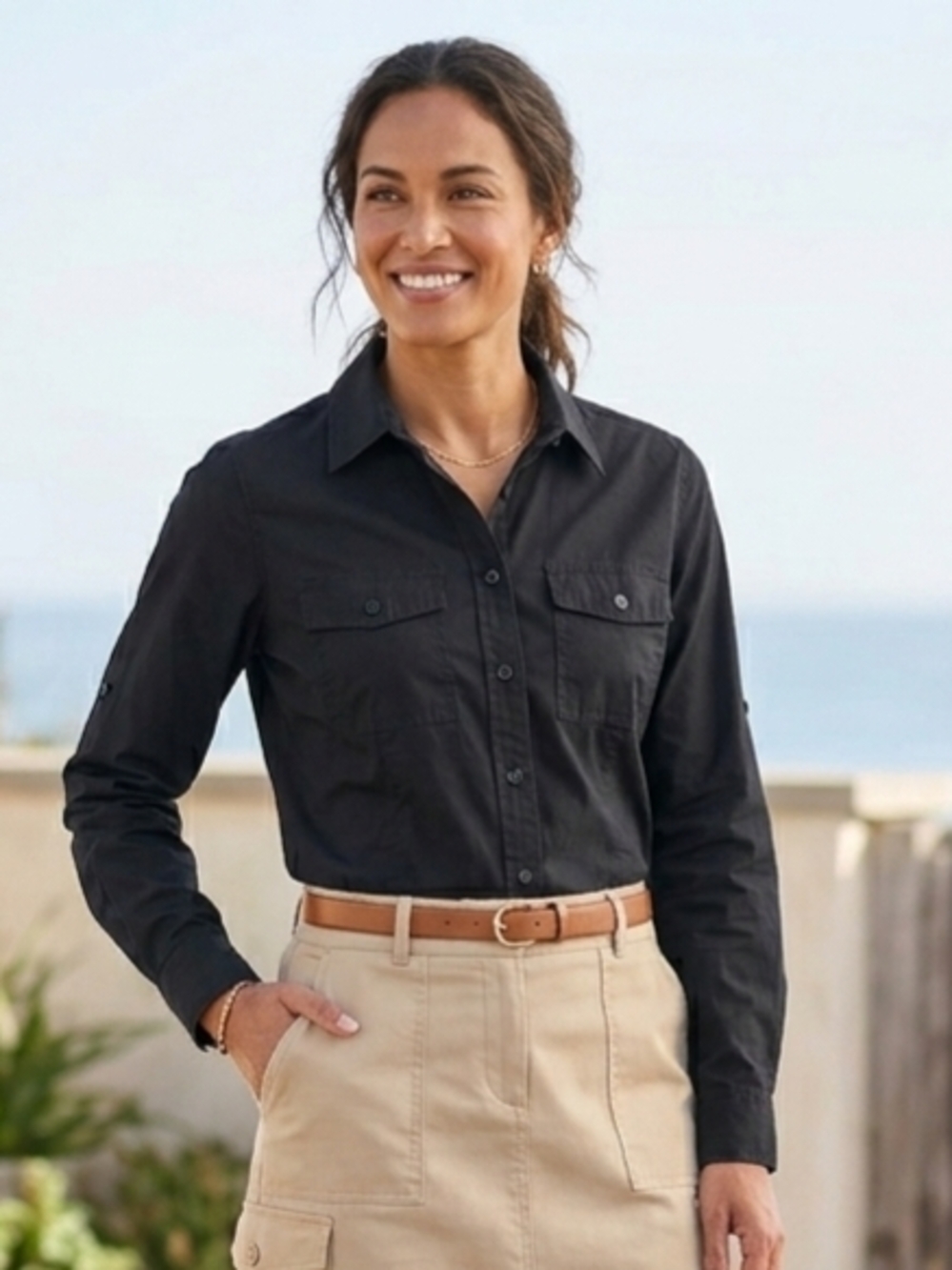 Michael Kors Black Button-Down Utility Shirt